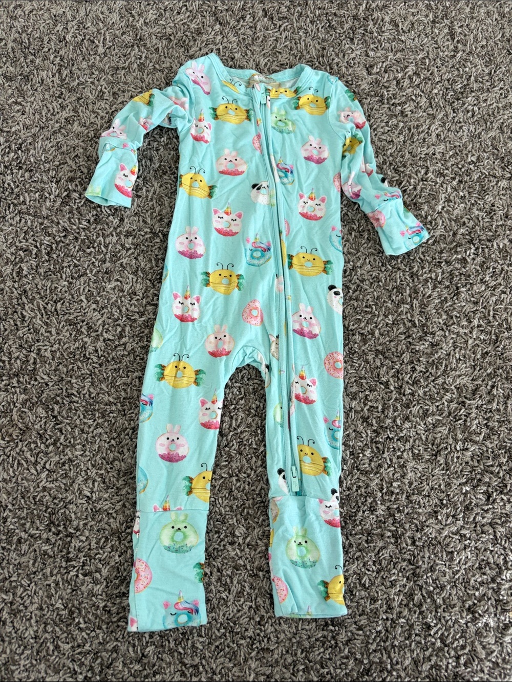 Posh Peanut Mint Blue One-Piece Footie with Animal & Donut Print